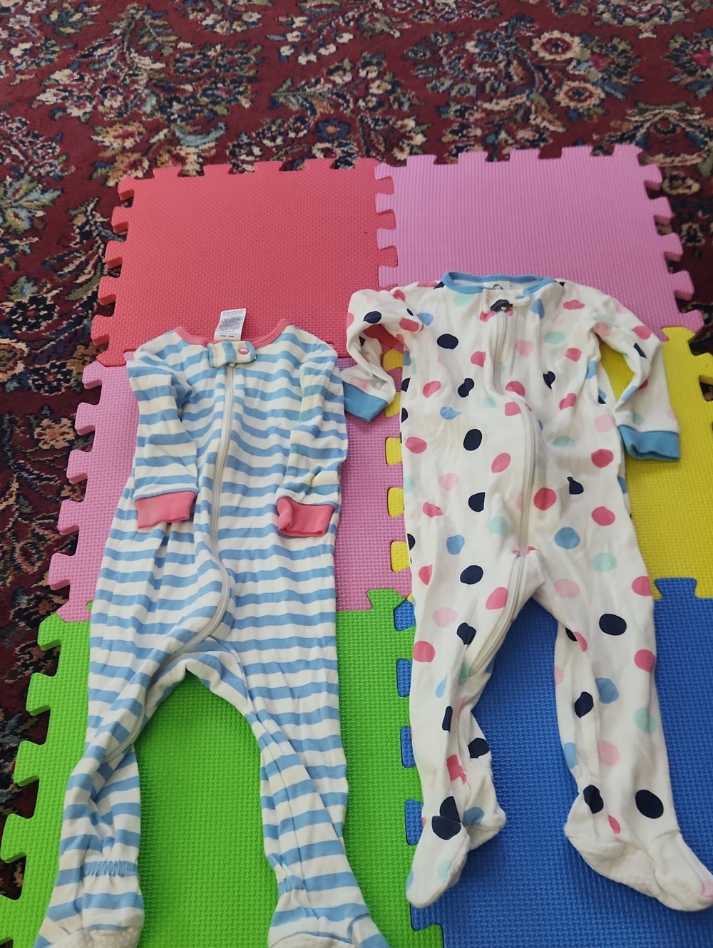 Gerber Blue & White Stripe and Multicolor Dot Footed One-Pieces